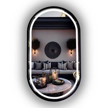 LUSTRO PODŚWIETLANE LED OWALNE 75X40 CM W CZARNEJ RAMIE LOFT