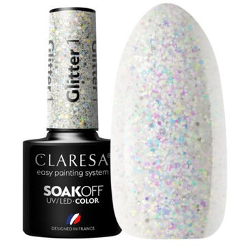 CLARESA LAKIER HYBRYDOWY BROKATOWY GLITTER 1 lakier z mieniącymi drobinkami