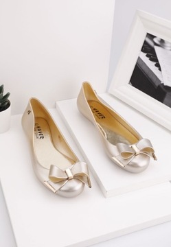 ЖЕНСКИЕ ЗОЛОТЫЕ БАЛЕТКИ MELISKA, РЕЗИНОВЫЕ ТУФЛИ НА ПЛОСКОЙ ПЛОСКОЙ ОДЕЖДЕ