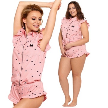 Różowa, krótka piżama w serduszka PIGEON 3XL