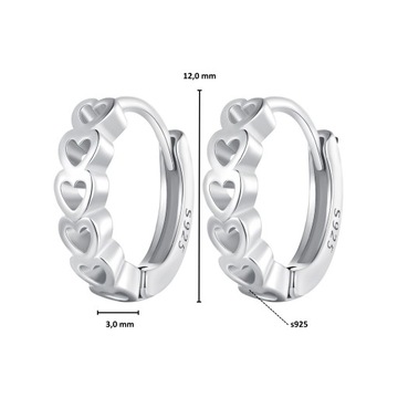 K440 Serduszka ażurowe srebrne kolczyki koła z zatrzaskami