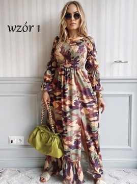 Letnia SUKIENKA DAMSKA falbana maxi print moro