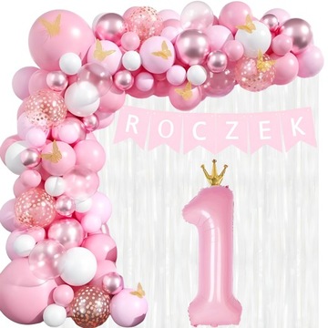 GIRLANDA BALONOWA RÓŻOWA ZESTAW BALONÓW DEKORACJE NA ROCZEK BALONY RÓŻOWE