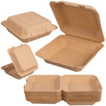 OPAKOWANIE BURGER BOX OBIADOWY NA WYNOS Z TRZCINY CUKROWEJ 24x23x8,5 50szt
