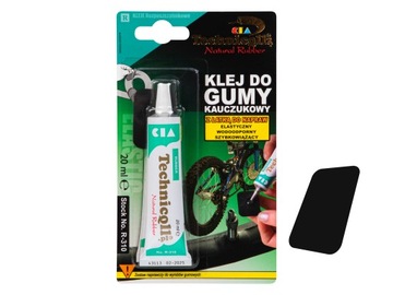 РЕЗИНОВЫЙ КЛЕЙ ДЛЯ РЕЗИНОВОЙ ОБУВИ, ВЕЛОСИПЕДНЫХ ВСТАВОК, САДОВЫХ ШЛАНГОВ 20МЛ + ЗАПЛАТКА