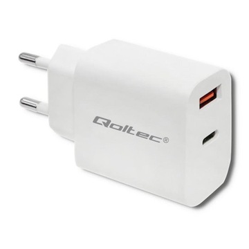 Ładowarka sieciowa Qoltec 18W | 5-12V | 1.5-3A | USB typ C PD | USB QC 3.0