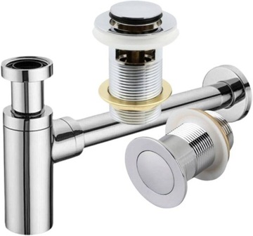 Syfon do umywalki chrom + korek klik klak z przelewem chrom
