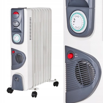 Grzejnik olejowy 11 żeberkowy 4000eW Turbo Termostat Timer Nadmuch Kaloryfe