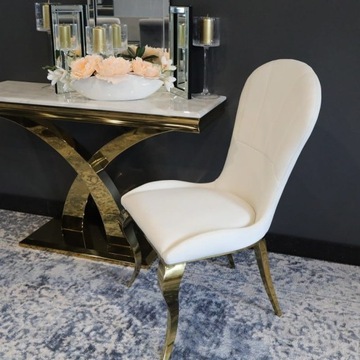 Krzesło glamour Tiffany Gold White złote tapicerowane białe