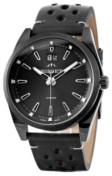 Klasyczny czarny zegarek męski na pasku Bisset BSCF40 Swiss Made + GRAWER
