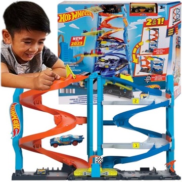 HOT WHEELS CITY WYŚCIGOWA WIEŻA Z TRANSFORMACJĄ 2w1 Z WINDĄ + SAMOCHODZIK