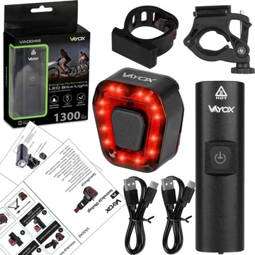 ZESTAW OŚWIETELNIE ROWEROWE LAMPKI PRZEDNIA I TYLNA LED USB-C IPX PRO VAYOX
