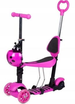 Трёхколесный балансировочный самокат BIEDRONKA 5в1 LED РОЗОВЫЙ