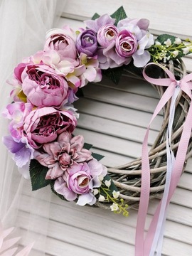 ВЕСЕННИЙ ЦВЕТОЧНЫЙ ВЕНОК ДЛЯ ДВЕРИ, ПЛЕТЕННЫЙ КРЕМ, ВЕНОК С РОЗОВЫМИ ПИОНАМИ