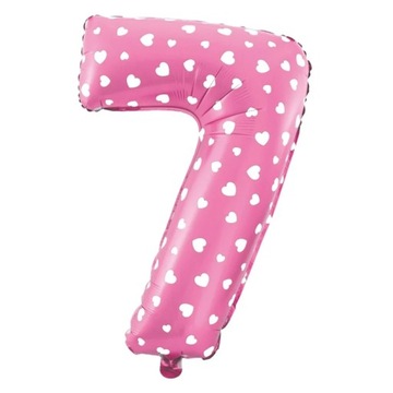 Balon Foliowy Cyfra 7 Różowa Serduszka 35cm
