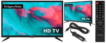 TELEWIZOR 24'' HD LED KRUGERMATZ 230/12V DVB-T2 BUS KAMPER JACHT +ZASILACZ