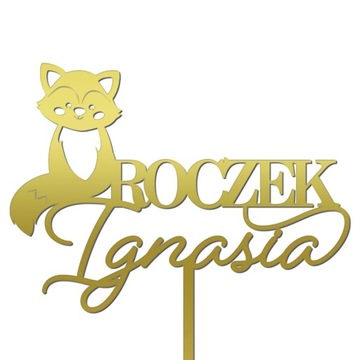 TOPPER LIS LISEK Z LASU NAPIS NA TORT ROCZEK złoty