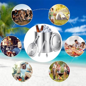 ВЕДРО ДЛЯ ЛЬДА ОХЛАДИТЕЛЬ ТЕРМАЛЬНЫЙ охлаждающий контейнер СЕРЕБРЯНЫЙ + щипцы