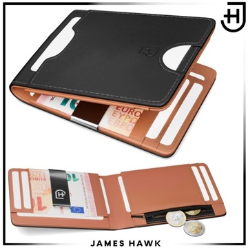 James Hawk Smart Wallet skórzany portfel męski Slim 1,5 cm Czarny Brąz RFID