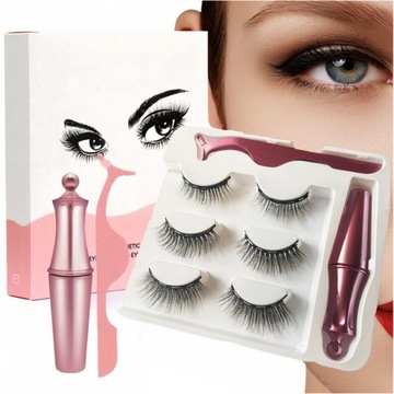 RZĘSY MAGNETYCZNE 3X DŁUGIE + PĘSETA + EYELINER