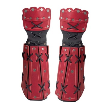 PU skórzane rękawiczki Cosplay z półpalcami bandażowe ochraniacze na ramiona średniowieczny gotycki czerwony