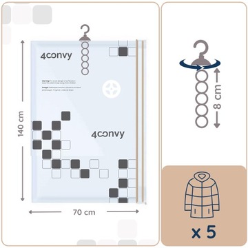 Подвесной вакуумный мешок для одежды с вешалкой 70х140 на 5 вещей для гардероба