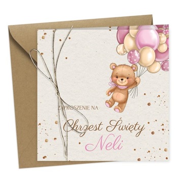 Мишки с воздушными шарами ПРИГЛАШЕНИЯ НА КРЕСТЕНИЕ + Имя + Конверт