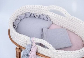 Колыбелька для куклы - Как Моисей, корзина (кремовая) + белая деревянная качалка