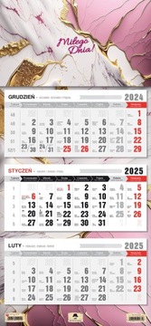 Kalendarz ścienny TRÓJDZIELNY 2025 GLAMOUR PINK