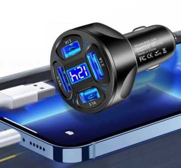 Быстрое и мощное автомобильное зарядное устройство, 4 порта USB, разветвитель 3,1 А, 66 Вт, светодиодный дисплей