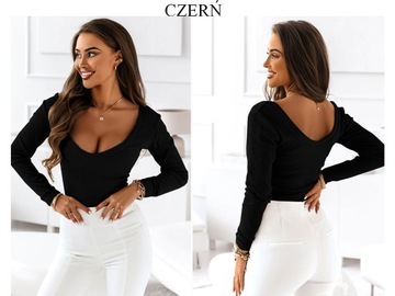 БЛУЗКА В РЕБРУСКУ, FASHION FIT, ГЛУБОКОЕ ВЫРЕЗАНИЕ, ВЫРЕЗ НА СПИНЕ, ЧЕРНЫЙ