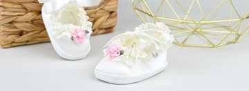 Крестильные туфли цвета экрю с розовым цветком 10