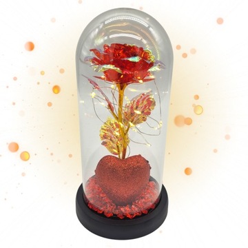 WIECZNA RÓŻA SZKŁO LED NAPIS - Serce - Kocham Cię ŚWIECĄCA NA BATERIE