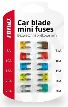 Zestaw bezpieczników płytkowe mini 5-30A 10 szt.