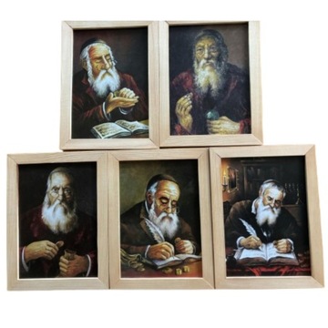 PORTRET,OBRAZEK ŻYD NA SZCZĘŚCIE W DREWNIANEJ RAMCE 12x17cm RÓŻNE RODZAJE