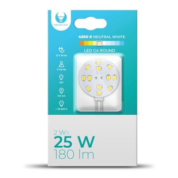 Żarówka LED G4 Round 2W 12V AC/DC 4500K 120° 180lm