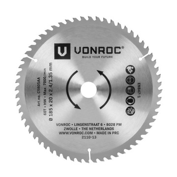 Tarcza pilarska VONROC 185x20mm - 60T - laminaty