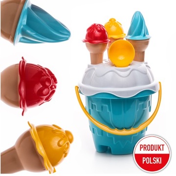 WIADERKO DO PIASKU FOREMKI WAFELKI LODY ZAMEK DUŻY ZESTAW