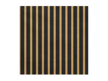 SERWETKI CZARNE W ZŁOTE PASKI 20 SZT 33X33 CM
