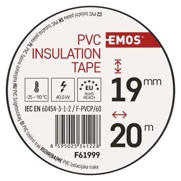 TAŚMA IZOLACYJNA 19 mm x 20 m CZARNA PCV/PVC EMOS