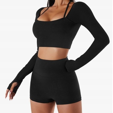 zr-БЛУЗКА КОРОТКИЙ ТОП МОДНЫЙ ЭЛАСТИЧНЫЙ ДЛИННЫЙ РУКАВ M