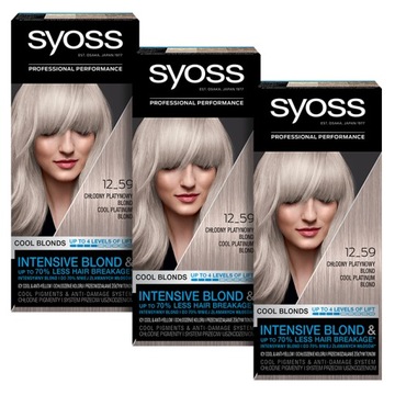 Syoss Farba do Włosów 12-59 Chłodny Platynowy Blond Rozjaśniacz x 3