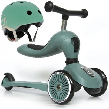 SCOOTANDRIDE Forest ZESTAW HULAJNOGA Jeździk 2w1 + KASK z LED XXS do S 1+