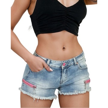 NIEBIESKIE KRÓTKIE SPODENKI JEANSOWE DAMSKIE R390 XL - 42