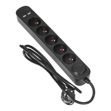 PRZEDŁUŻACZ PŁASKA WTYCZKA 5 GNIAZD + 2x USB 1,5m