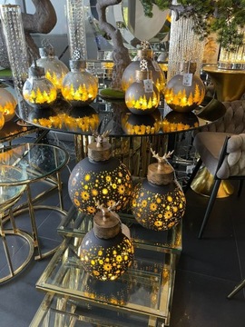 BOMBKA SZKLANA LED ŚWIECĄCA DO POSTAWIENIA DEKORACJA 30,5 CM ZŁOTA SREBRNA