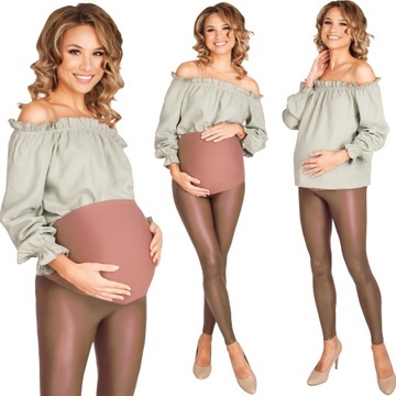 LEGGINSY LATEX WYSOKI STAN CIĄŻOWE LEGINSY BEZSZWOWE BRĄZOWE POLSKIE S