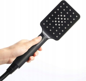 Deszczownica czarna 30x19 z półką CLICK ON + bateria prysznicowa HANSGROHE