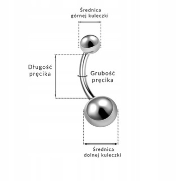Tytanowy klasyczny kolczyk do pępka z dwoma kulkami. 1,6/10