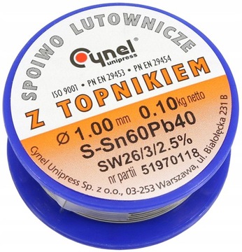 CYNA OŁOWIOWA Z TOPNIKIEM SW26 CYNEL 1mm 100g